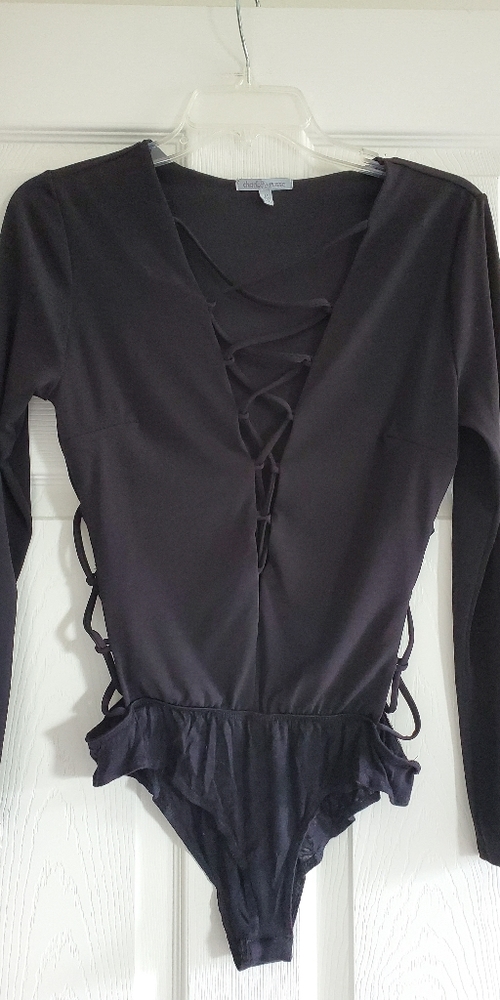 Worn Once Sexy Laced Plunge Front/Sides Bodysuit